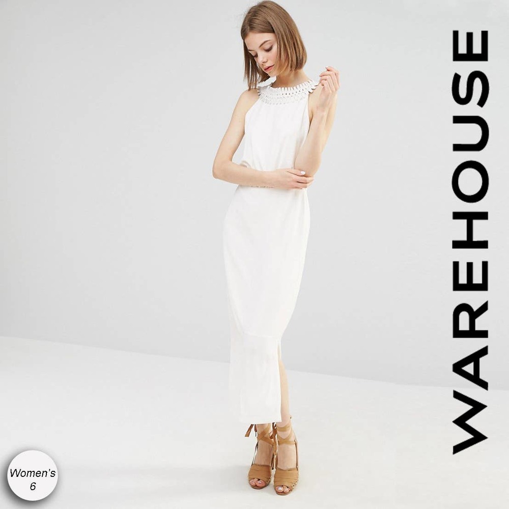 Spotlight by Warehouse Criss Cross Lace V Back Dress Midi White 6